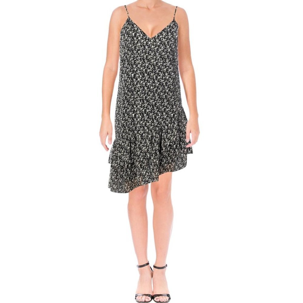 NWT AQUA Asymmetrical Floral Tiered Slip Dress S